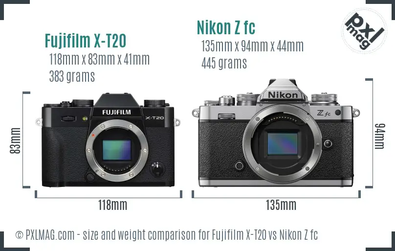 Fujifilm X-T20 vs Nikon Z fc size comparison