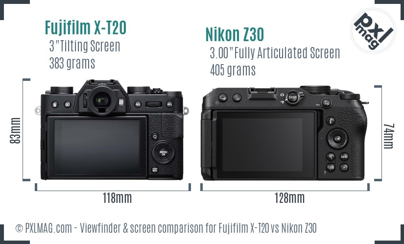 Fujifilm X-T20 vs Nikon Z30 Screen and Viewfinder comparison