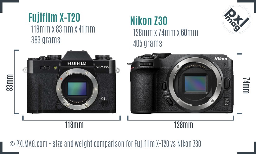 Fujifilm X-T20 vs Nikon Z30 size comparison