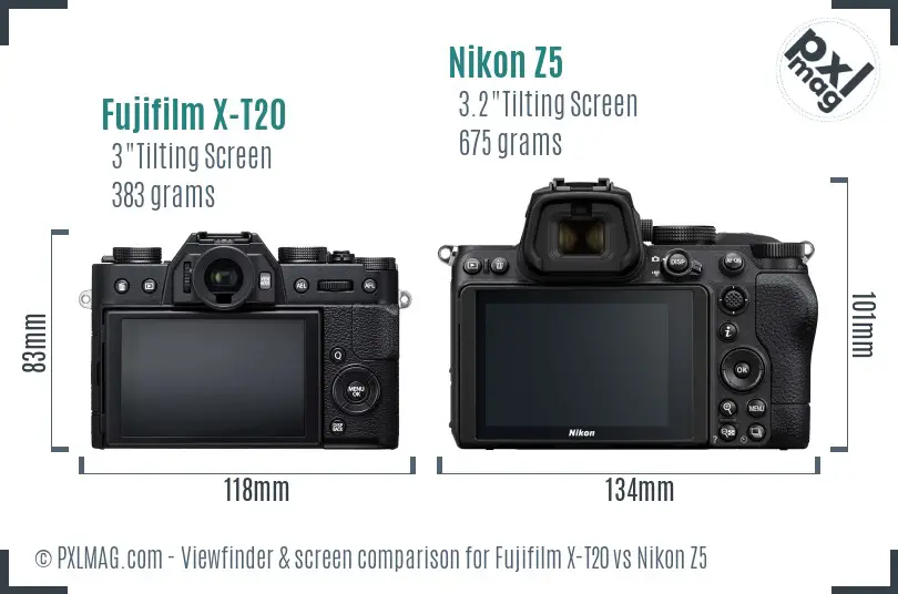 Fujifilm X-T20 vs Nikon Z5 Screen and Viewfinder comparison