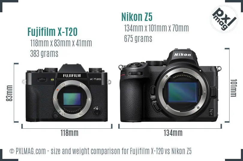 Fujifilm X-T20 vs Nikon Z5 size comparison