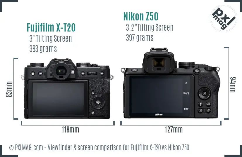 Fujifilm X-T20 vs Nikon Z50 Screen and Viewfinder comparison