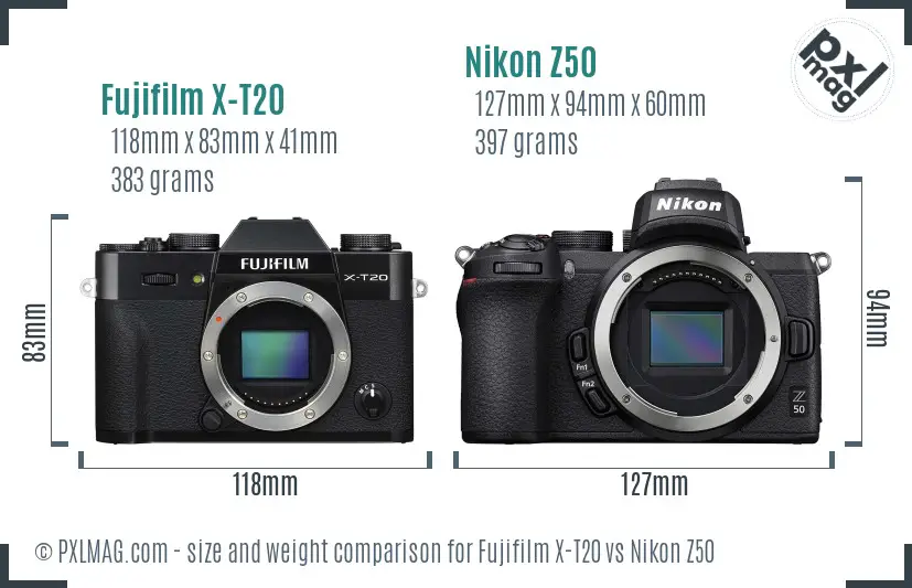 Fujifilm X-T20 vs Nikon Z50 size comparison