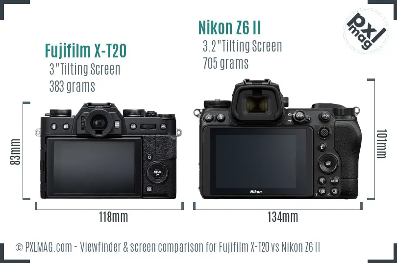 Fujifilm X-T20 vs Nikon Z6 II Screen and Viewfinder comparison