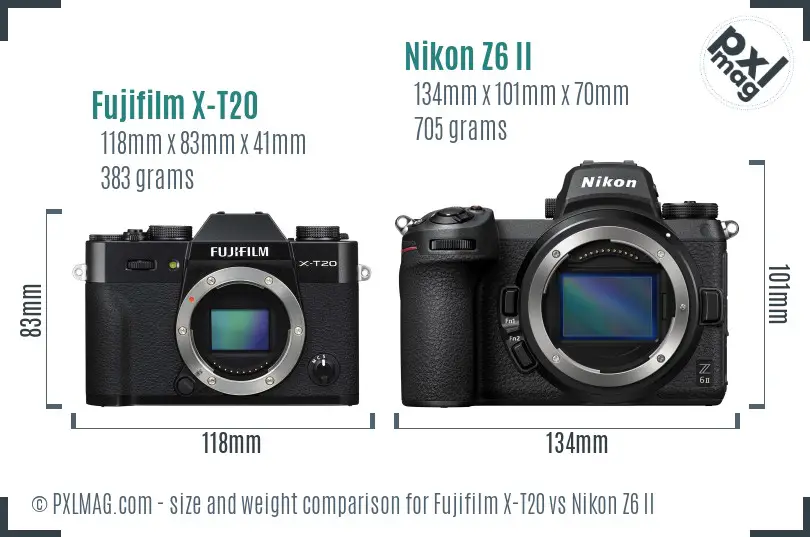 Fujifilm X-T20 vs Nikon Z6 II size comparison