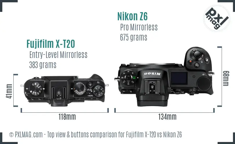 Fujifilm X-T20 vs Nikon Z6 top view buttons comparison