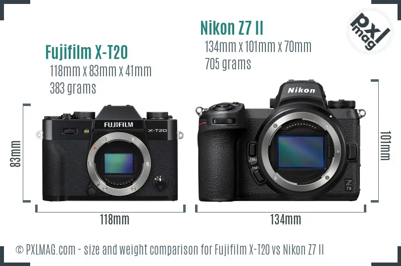 Fujifilm X-T20 vs Nikon Z7 II size comparison