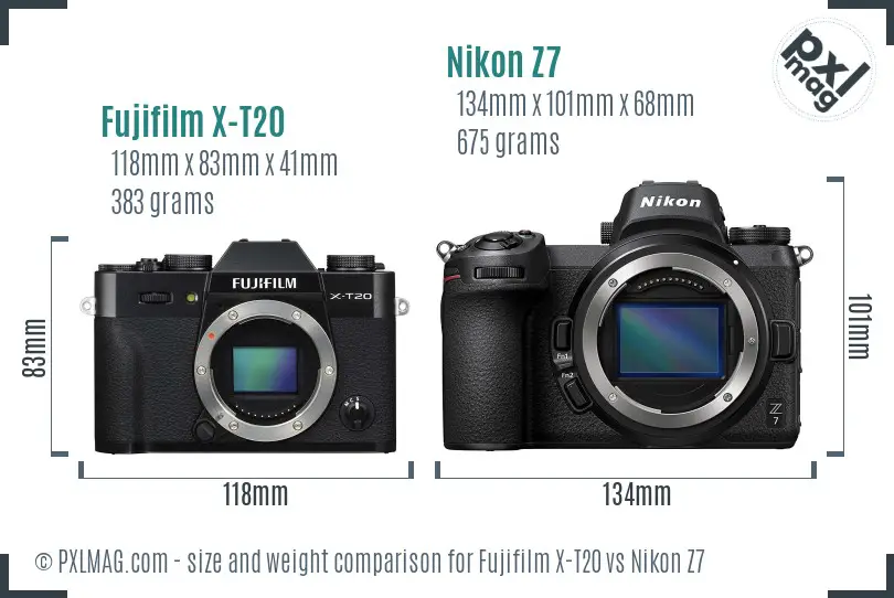 Fujifilm X-T20 vs Nikon Z7 size comparison