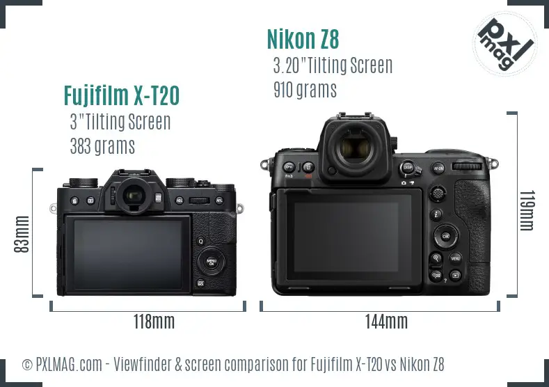 Fujifilm X-T20 vs Nikon Z8 Screen and Viewfinder comparison Fujifilm X-T20 vs Nikon Z8 Screen and Viewfinder comparison