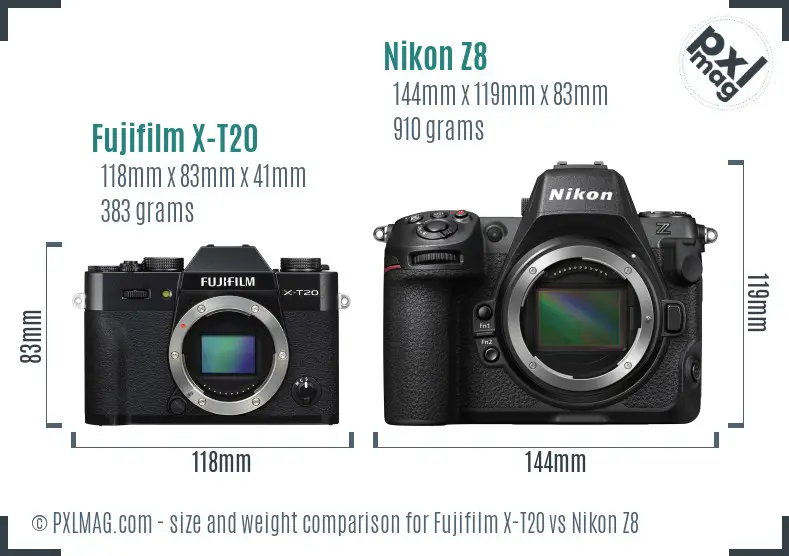 Fujifilm X-T20 vs Nikon Z8 size comparison Fujifilm X-T20 vs Nikon Z8 size comparison