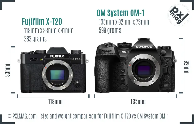 Fujifilm X-T20 vs OM System OM-1 size comparison