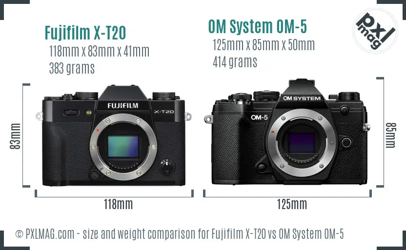 Fujifilm X-T20 vs OM System OM-5 size comparison