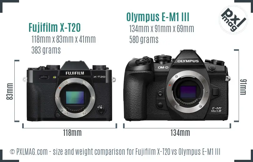 Fujifilm X-T20 vs Olympus E-M1 III size comparison