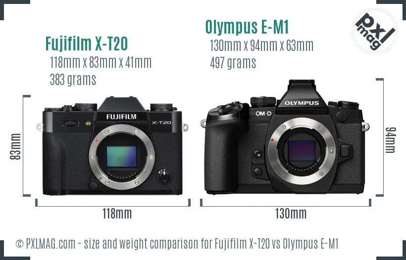 Fujifilm X-T20 vs Olympus E-M1 size comparison