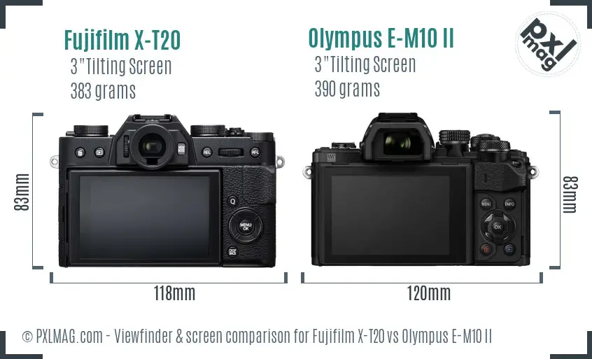 Fujifilm X-T20 vs Olympus E-M10 II Screen and Viewfinder comparison