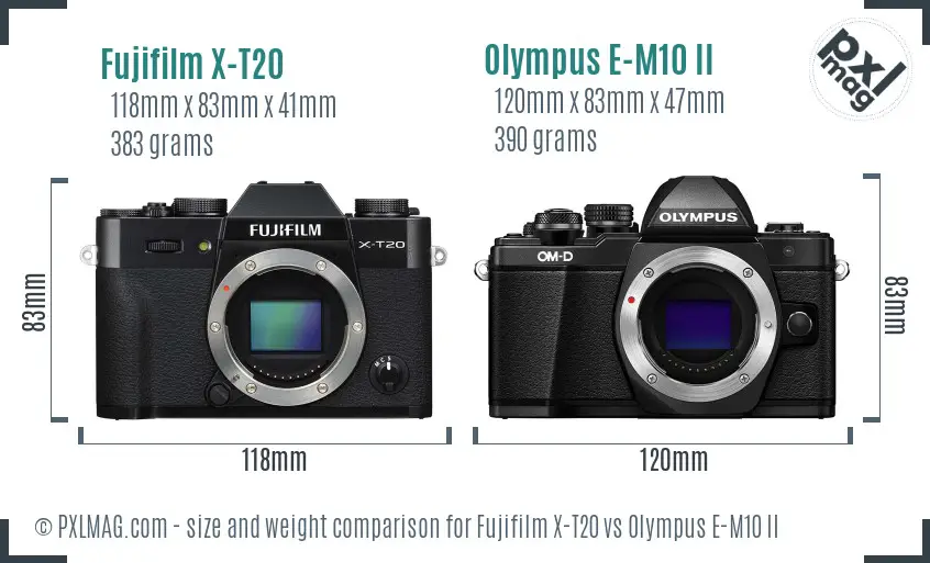 Fujifilm X-T20 vs Olympus E-M10 II size comparison