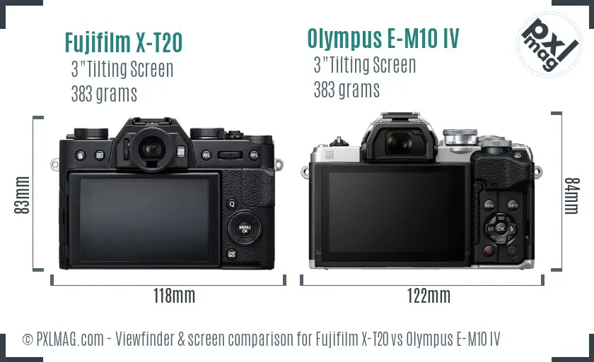 Fujifilm X-T20 vs Olympus E-M10 IV Screen and Viewfinder comparison
