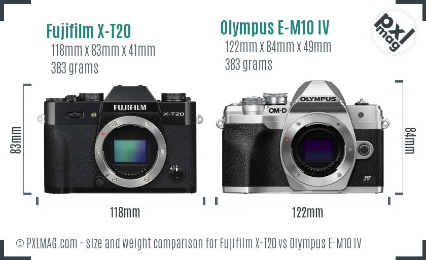 Fujifilm X-T20 vs Olympus E-M10 IV size comparison