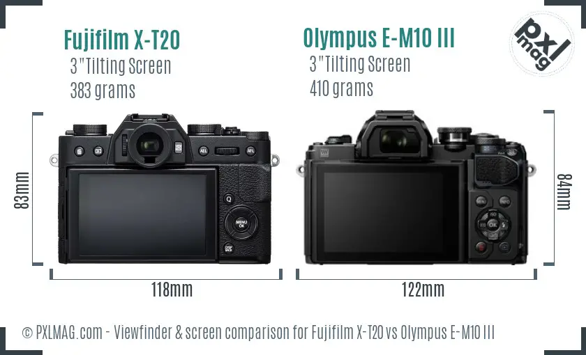 Fujifilm X-T20 vs Olympus E-M10 III Screen and Viewfinder comparison