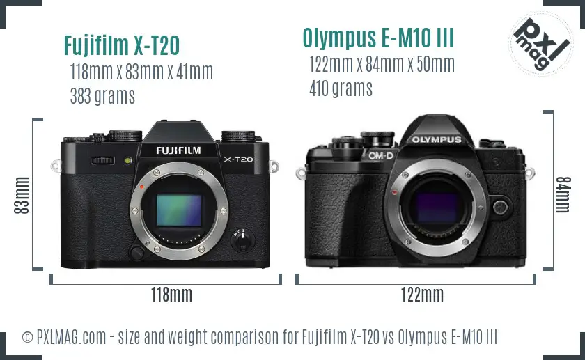 Fujifilm X-T20 vs Olympus E-M10 III size comparison