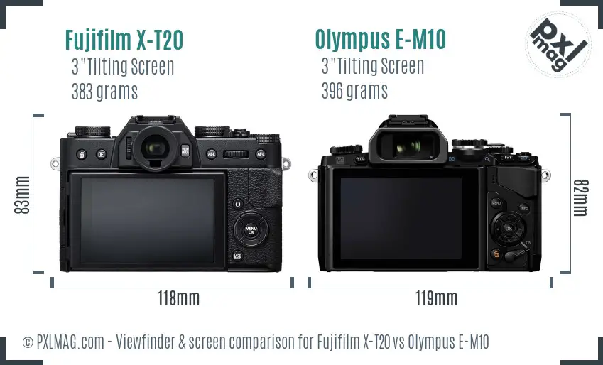 Fujifilm X-T20 vs Olympus E-M10 Screen and Viewfinder comparison