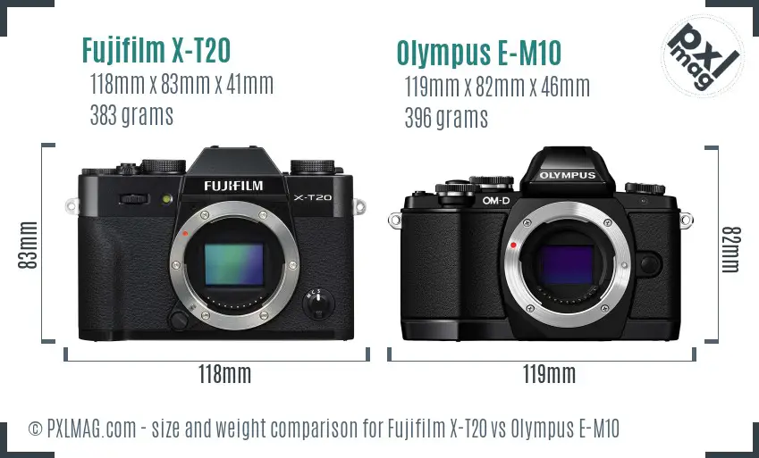 Fujifilm X-T20 vs Olympus E-M10 size comparison