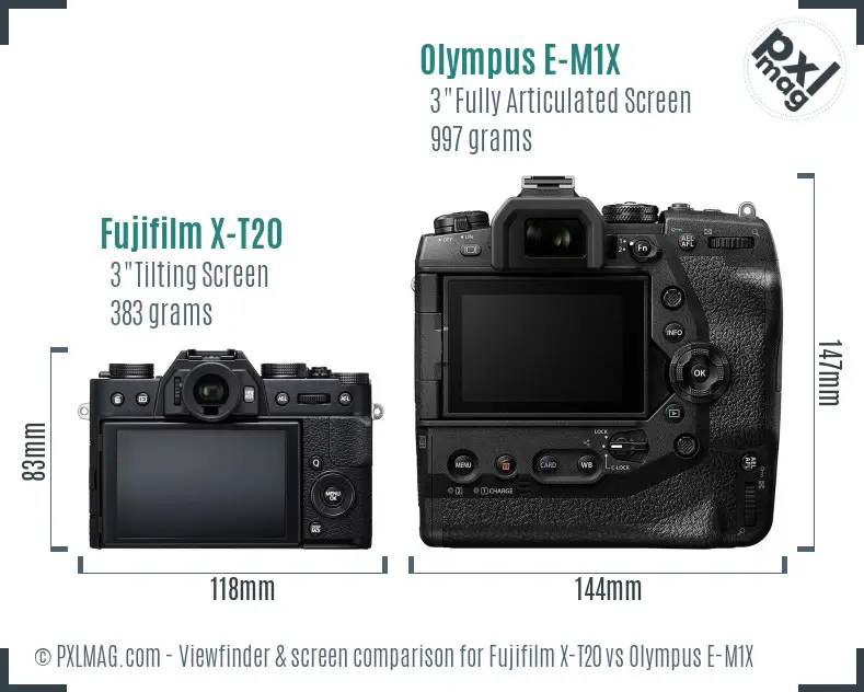 Fujifilm X-T20 vs Olympus E-M1X Screen and Viewfinder comparison