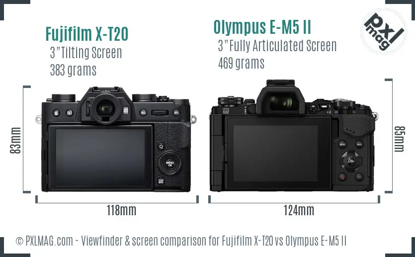 Fujifilm X-T20 vs Olympus E-M5 II Screen and Viewfinder comparison Fujifilm X-T20 vs Olympus E-M5 II Screen and Viewfinder comparison