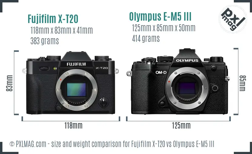 Fujifilm X-T20 vs Olympus E-M5 III size comparison