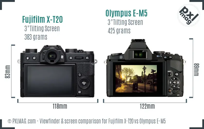 Fujifilm X-T20 vs Olympus E-M5 Screen and Viewfinder comparison