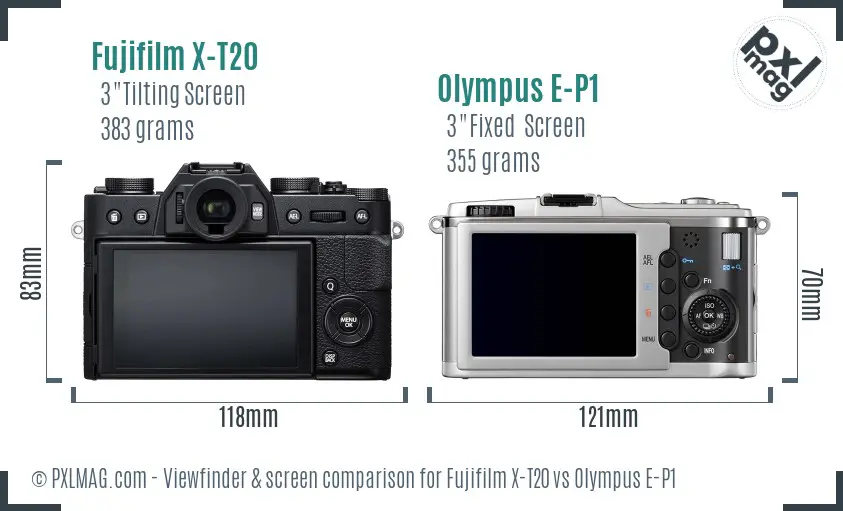 Fujifilm X-T20 vs Olympus E-P1 Screen and Viewfinder comparison