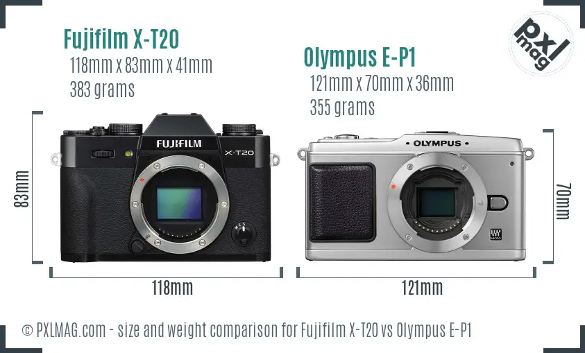 Fujifilm X-T20 vs Olympus E-P1 size comparison