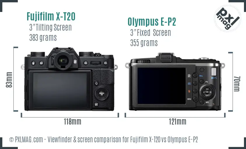 Fujifilm X-T20 vs Olympus E-P2 Screen and Viewfinder comparison