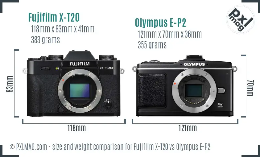 Fujifilm X-T20 vs Olympus E-P2 size comparison