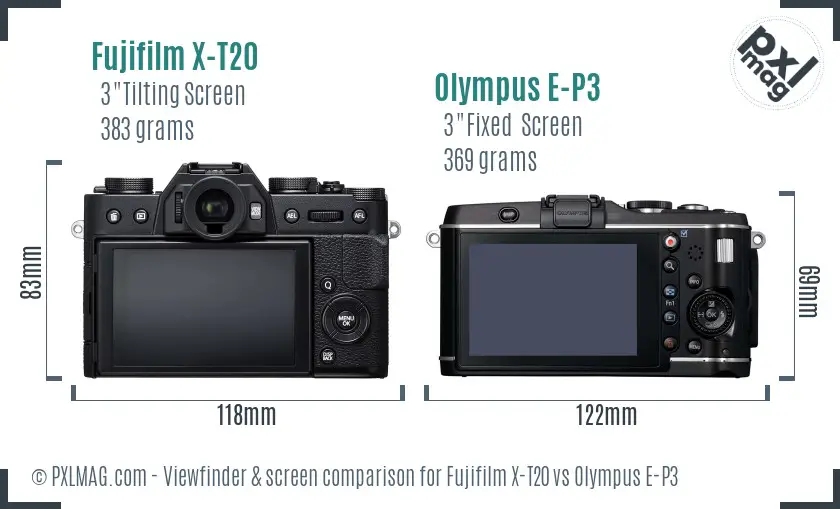 Fujifilm X-T20 vs Olympus E-P3 Screen and Viewfinder comparison