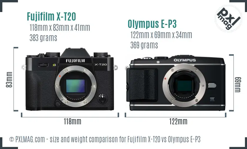 Fujifilm X-T20 vs Olympus E-P3 size comparison