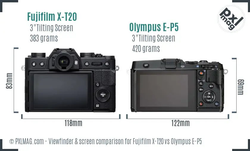 Fujifilm X-T20 vs Olympus E-P5 Screen and Viewfinder comparison