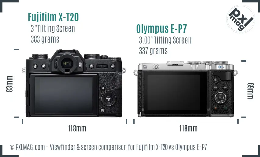 Fujifilm X-T20 vs Olympus E-P7 Screen and Viewfinder comparison