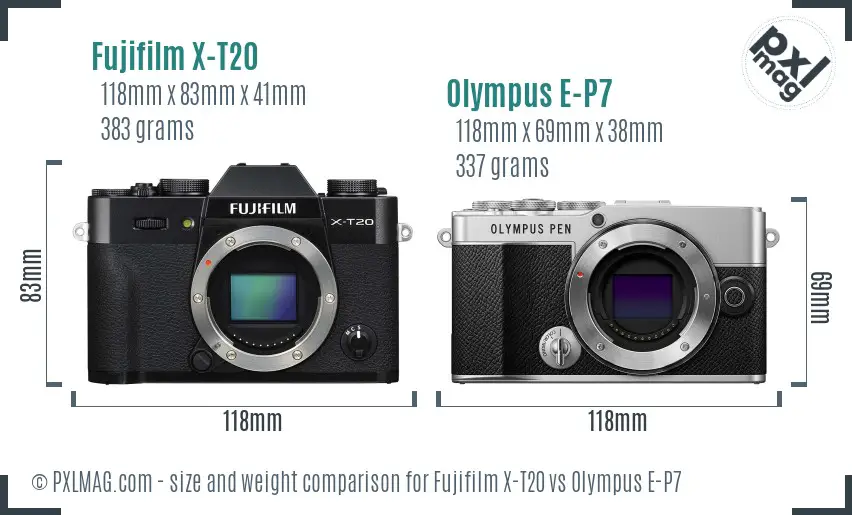 Fujifilm X-T20 vs Olympus E-P7 size comparison