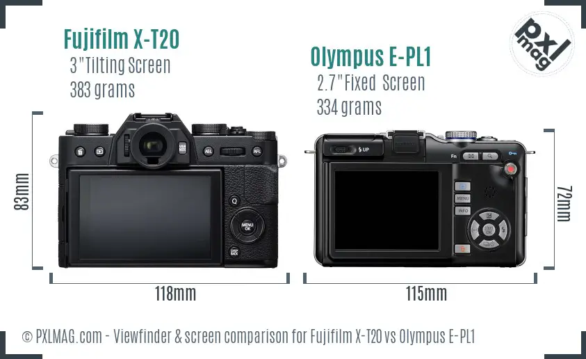 Fujifilm X-T20 vs Olympus E-PL1 Screen and Viewfinder comparison