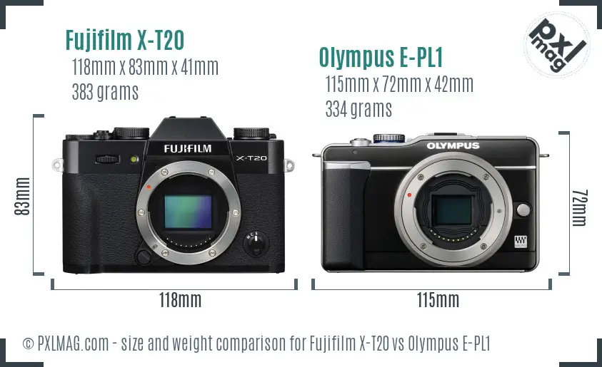 Fujifilm X-T20 vs Olympus E-PL1 size comparison
