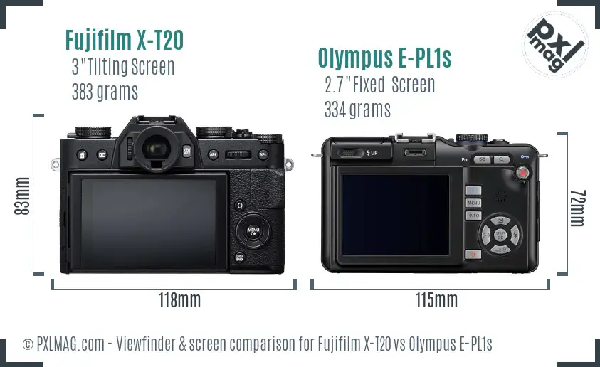 Fujifilm X-T20 vs Olympus E-PL1s Screen and Viewfinder comparison