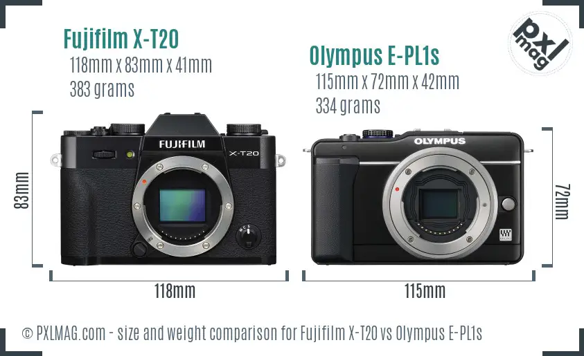 Fujifilm X-T20 vs Olympus E-PL1s size comparison