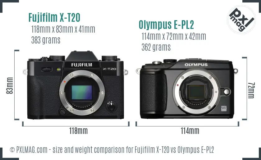 Fujifilm X-T20 vs Olympus E-PL2 size comparison
