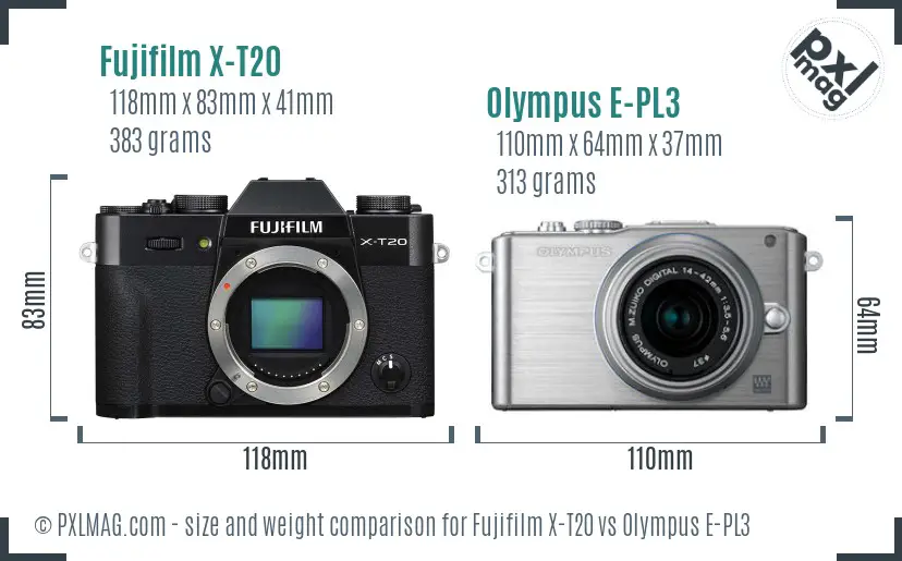 Fujifilm X-T20 vs Olympus E-PL3 size comparison
