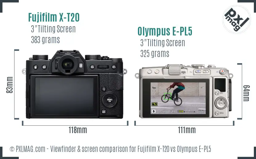 Fujifilm X-T20 vs Olympus E-PL5 Screen and Viewfinder comparison