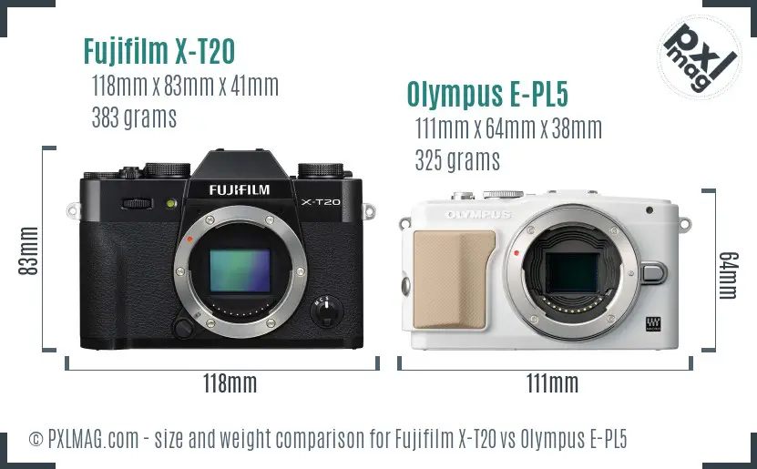 Fujifilm X-T20 vs Olympus E-PL5 size comparison