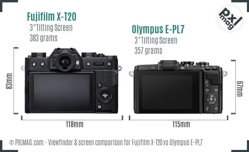 Fujifilm X-T20 vs Olympus E-PL7 Screen and Viewfinder comparison