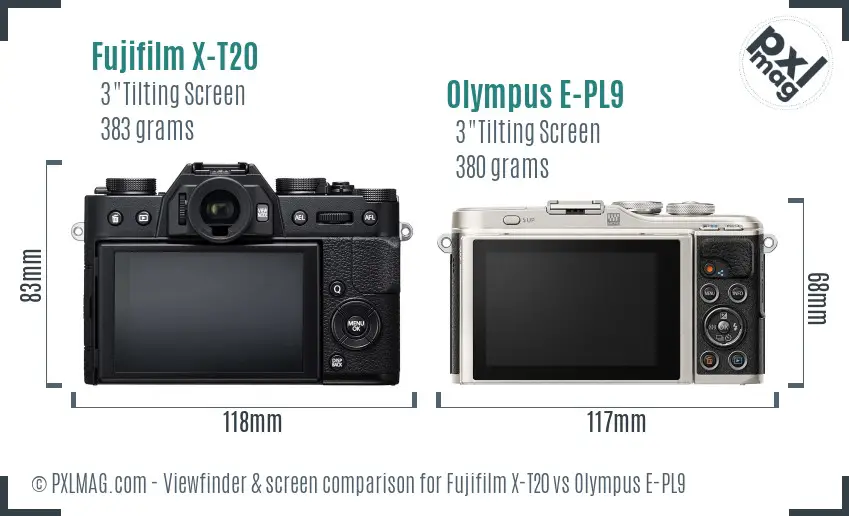 Fujifilm X-T20 vs Olympus E-PL9 Screen and Viewfinder comparison