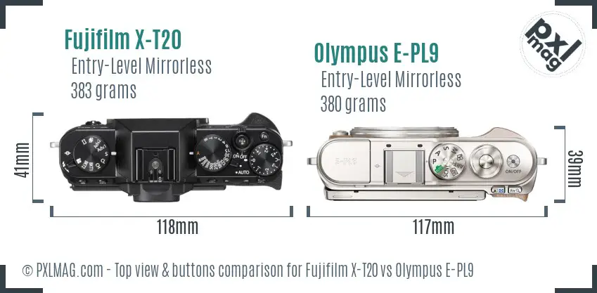 Fujifilm X-T20 vs Olympus E-PL9 top view buttons comparison